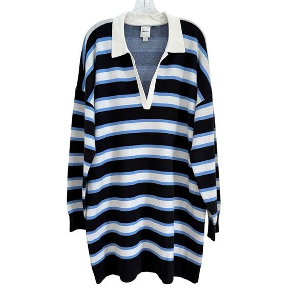 Anthropologie Color Block Mini Sweater Dress Tunic Womens XL OVERSIZED V Neck - Picture 5 of 12